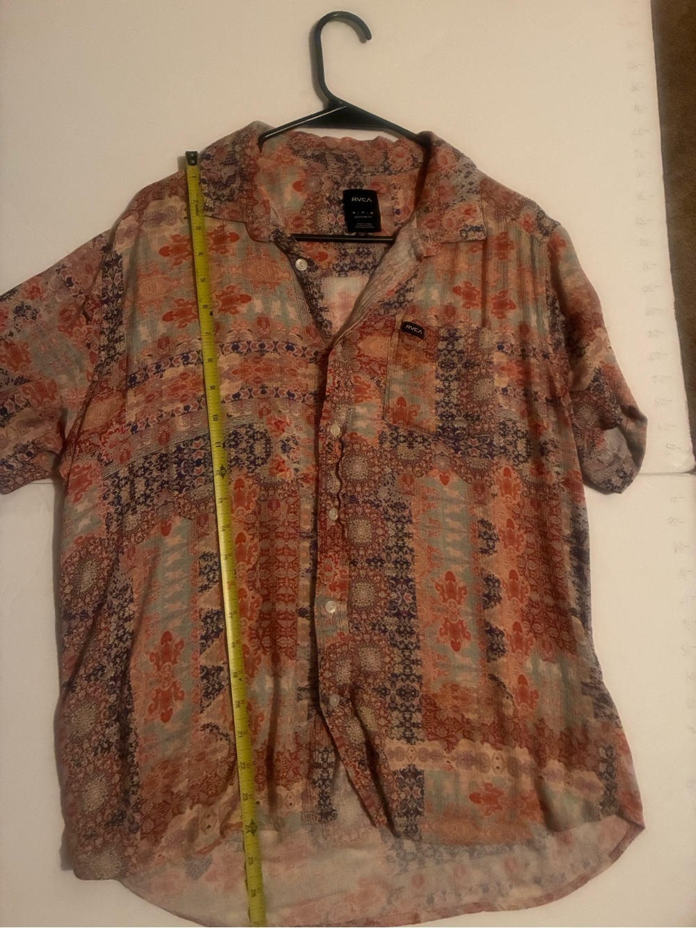 RVCA Rust and Blue Persian disco Patterned Short-Sleeve Button-Up Shirt